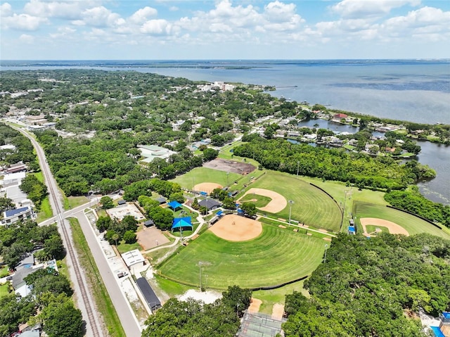 aerial view with a water view