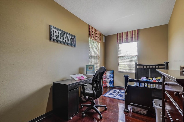 office space featuring dark hardwood / wood-style floors