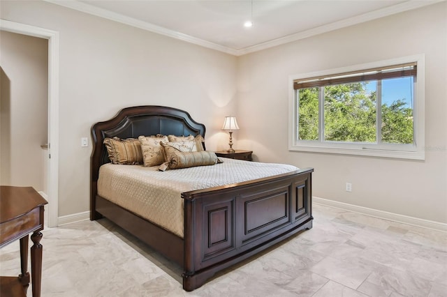 bedroom with ornamental molding