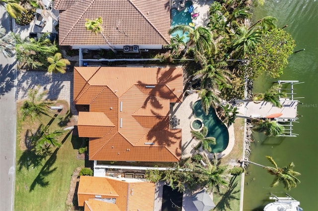 aerial view with a water view