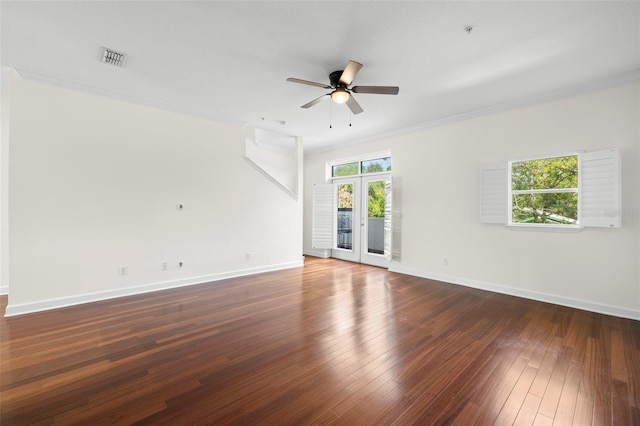 403 S Oregon Ave, Tampa, FL 33606 - unfurnished room with baseboards, a ceiling fan, hardwood / wood-style floors, and visible vents