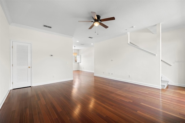 403 S Oregon Ave, Tampa, FL 33606 - unfurnished living room with baseboards, visible vents, stairs, and ceiling fan