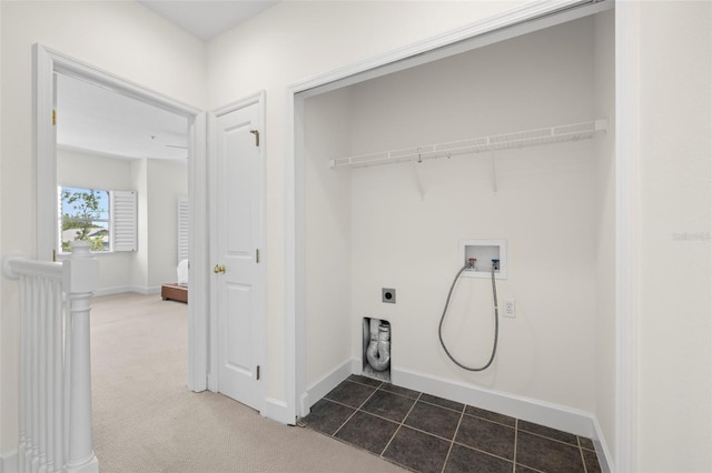 403 S Oregon Ave, Tampa, FL 33606 - washroom featuring laundry area, dark carpet, hookup for an electric dryer, baseboards, and washer hookup