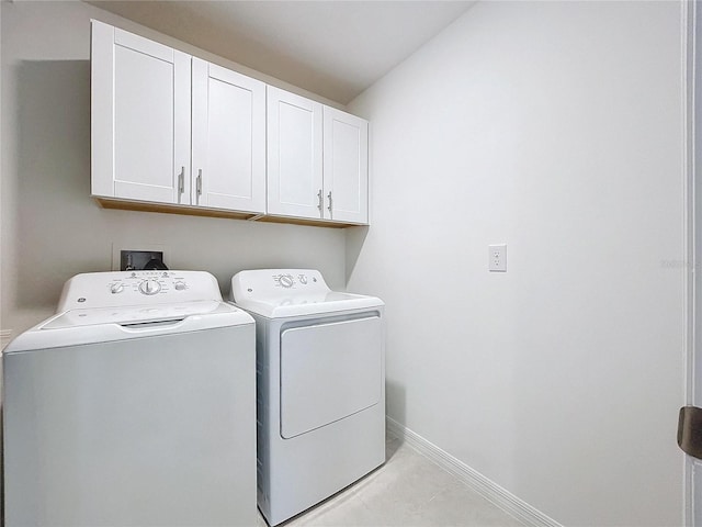 laundry room featuring cabinets and washer and dryer