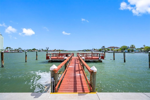 dock area with a water view