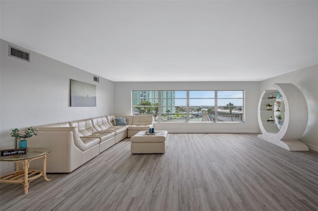 living room with light wood-type flooring