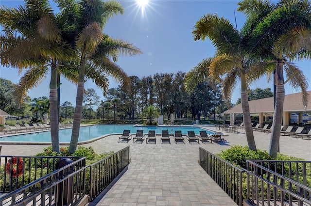 view of pool featuring a patio