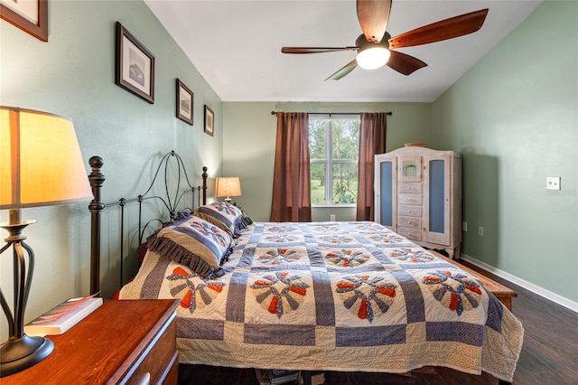 bedroom featuring ceiling fan and wood-type flooring