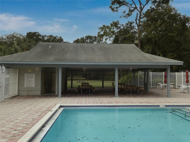 view of swimming pool featuring a patio area