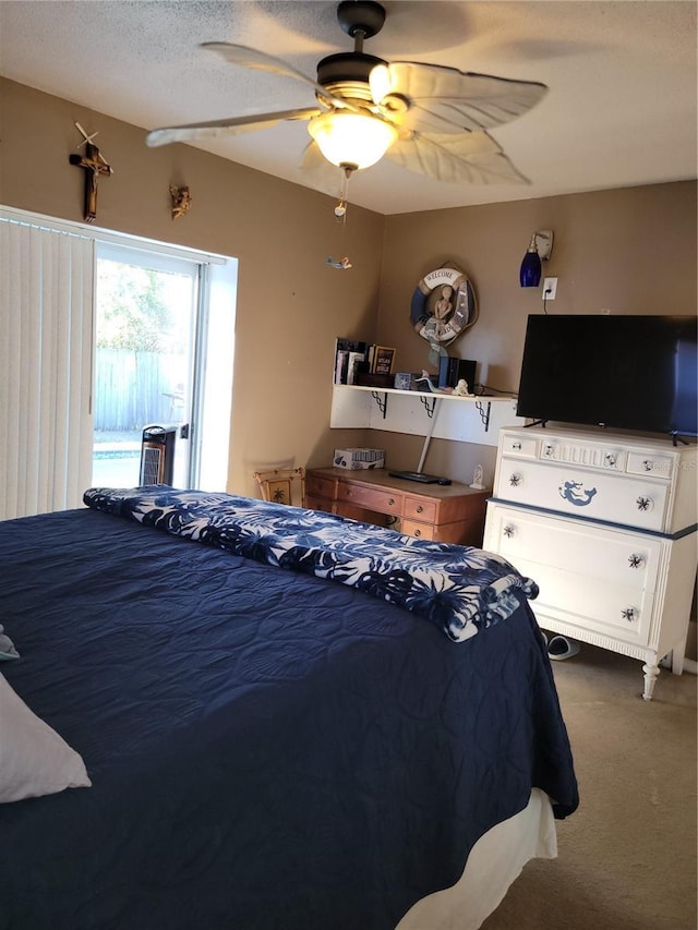 bedroom featuring carpet flooring and ceiling fan