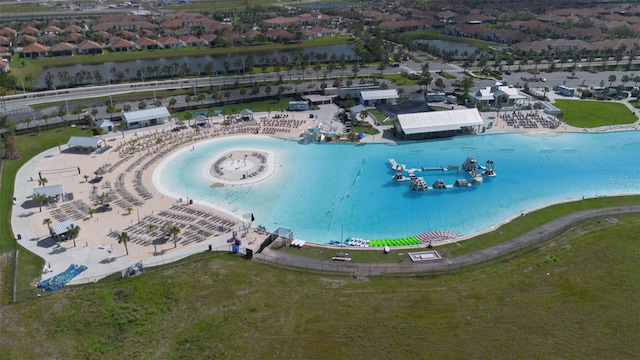 bird's eye view featuring a water view