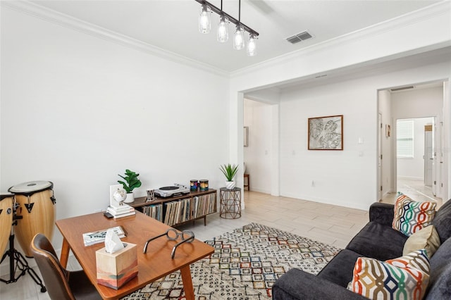 living room featuring ornamental molding