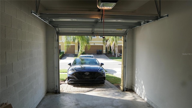 garage with a garage door opener