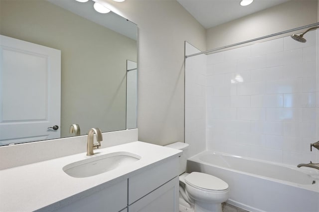 full bath featuring  shower combination, toilet, and vanity