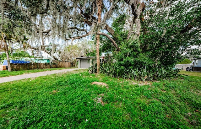 view of yard with a garage