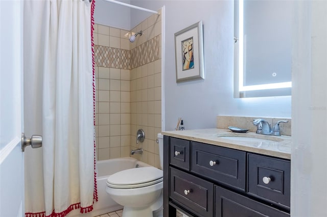 full bathroom with tile patterned flooring, vanity, toilet, and shower / tub combo