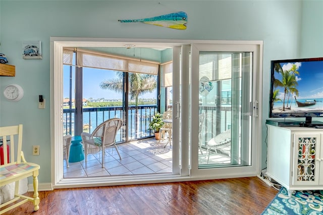 doorway featuring a wealth of natural light and hardwood / wood-style floors