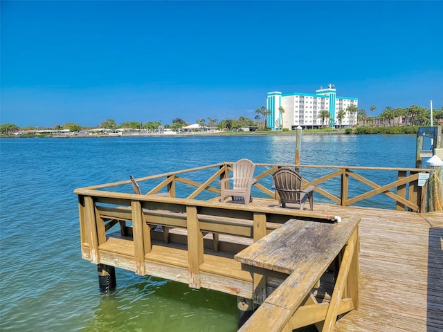 dock area with a water view