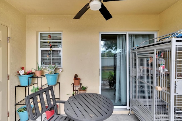 balcony with ceiling fan