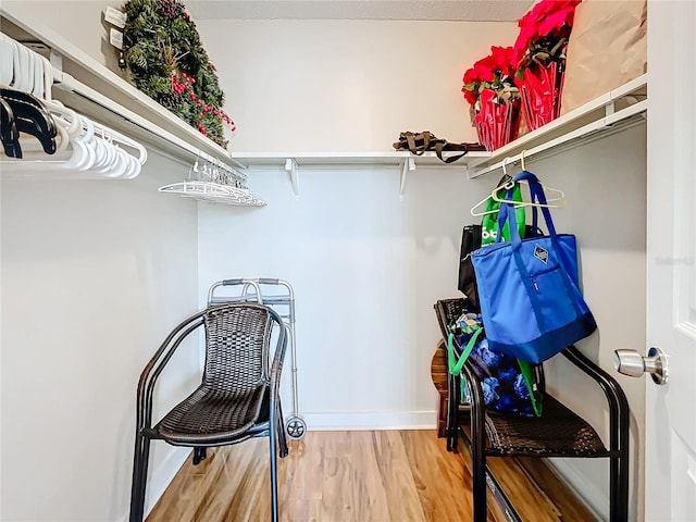 walk in closet with wood-type flooring