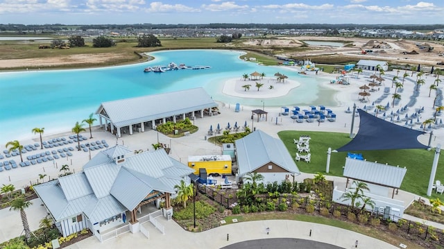 bird's eye view featuring a water view