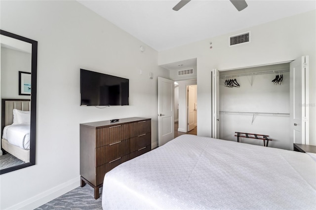 bedroom with a closet and ceiling fan