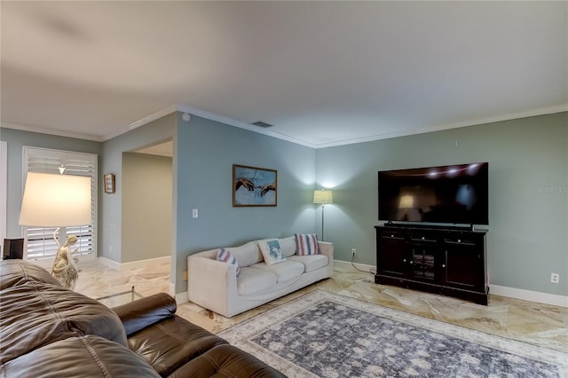 living room featuring ornamental molding