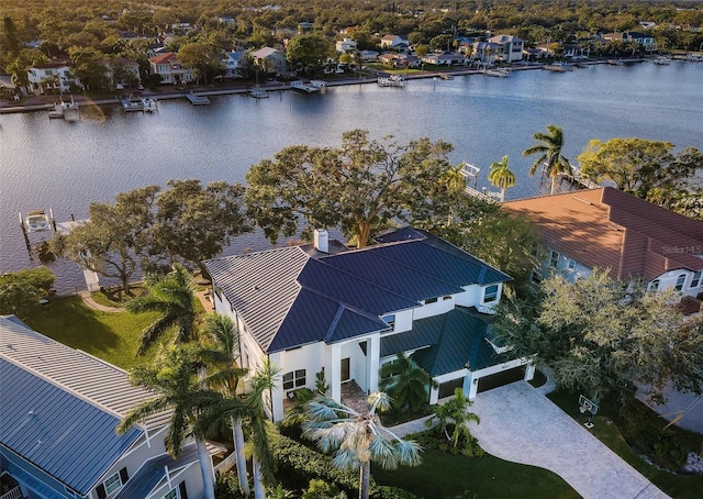 aerial view with a water view