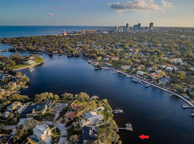 aerial view featuring a water view