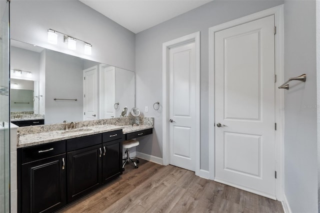 bathroom with vanity and wood-type flooring