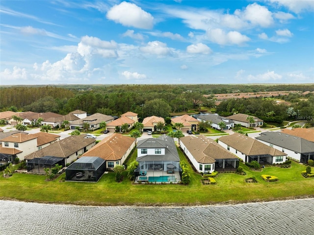 drone / aerial view featuring a water view