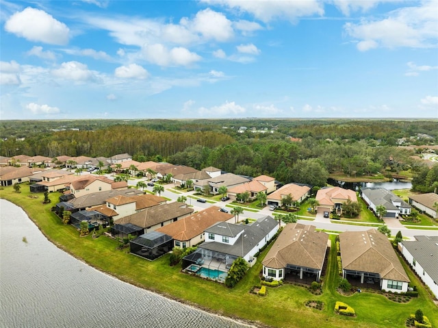 aerial view with a water view