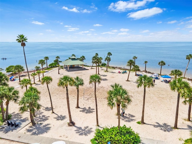 water view featuring a view of the beach and a gazebo