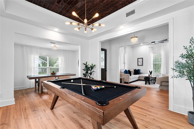 playroom featuring light wood finished floors, visible vents, and pool table