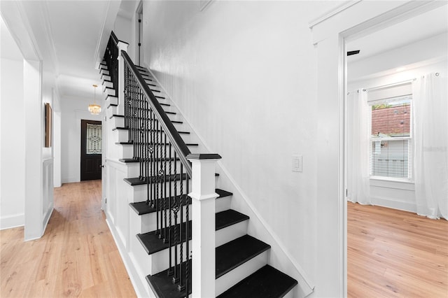 stairs with wood-type flooring