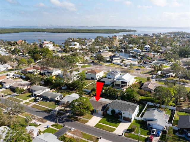 aerial view featuring a water view