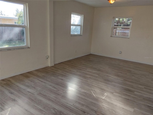 unfurnished room featuring plenty of natural light and light wood-type flooring