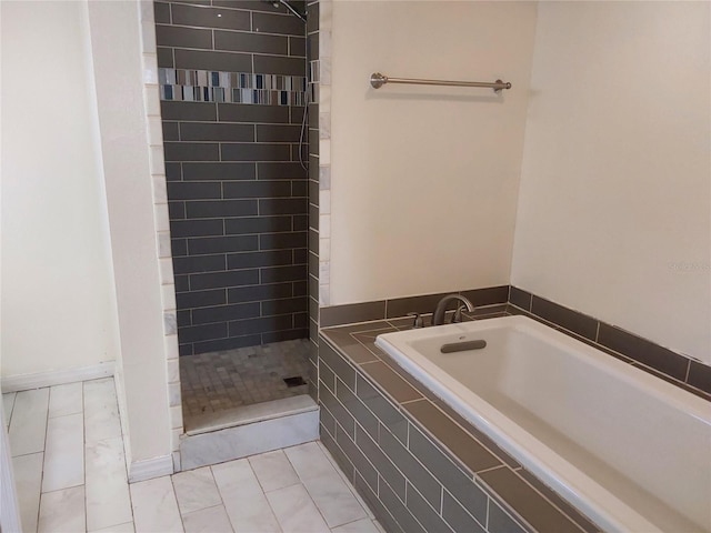 bathroom with plus walk in shower and tile patterned floors