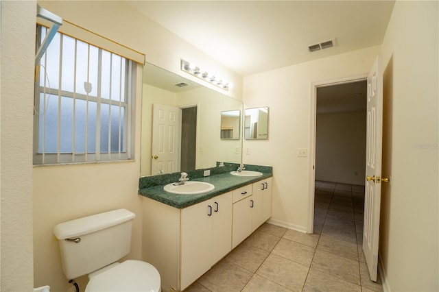 bathroom featuring toilet, vanity, and tile patterned floors