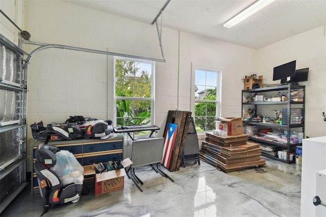 office area with a wealth of natural light and concrete flooring