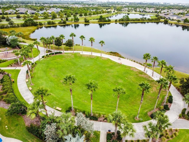 aerial view with a water view