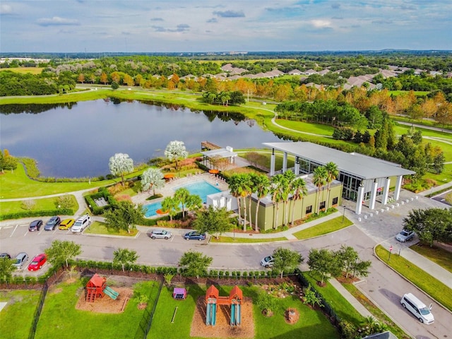 aerial view with a water view