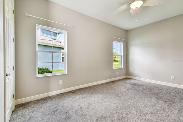 6317 Brevada Ln, Apollo Beach, FL 33572 - empty room with carpet flooring, a ceiling fan, and baseboards