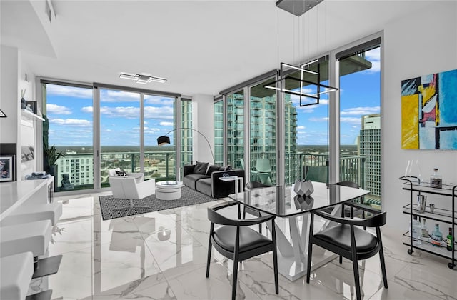 dining area featuring floor to ceiling windows