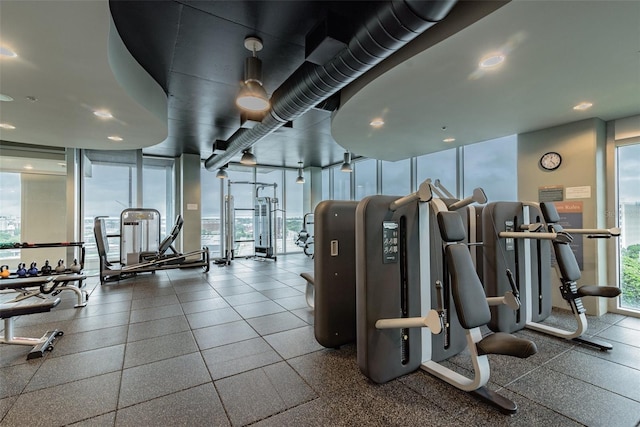 workout area featuring floor to ceiling windows and a healthy amount of sunlight