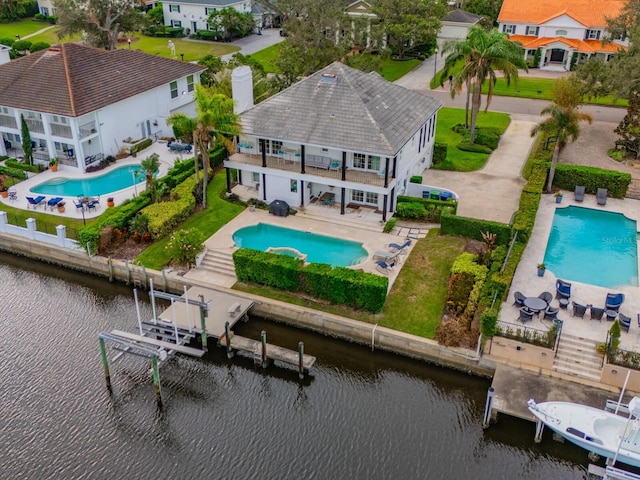 aerial view with a water view