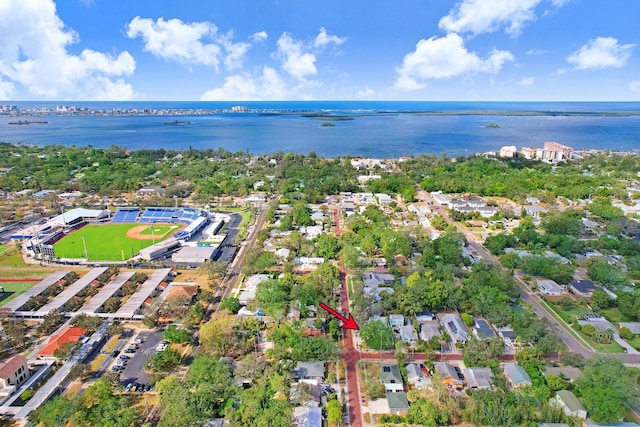 aerial view with a water view