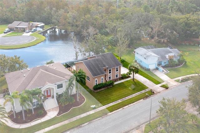 bird's eye view featuring a water view