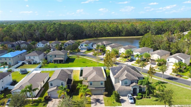 aerial view with a water view