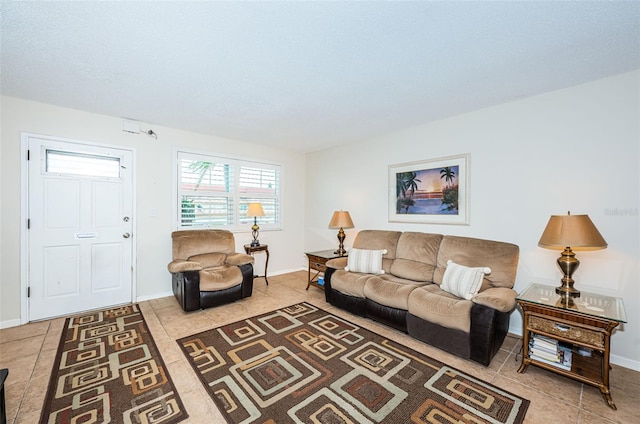 living room featuring light tile patterned floors